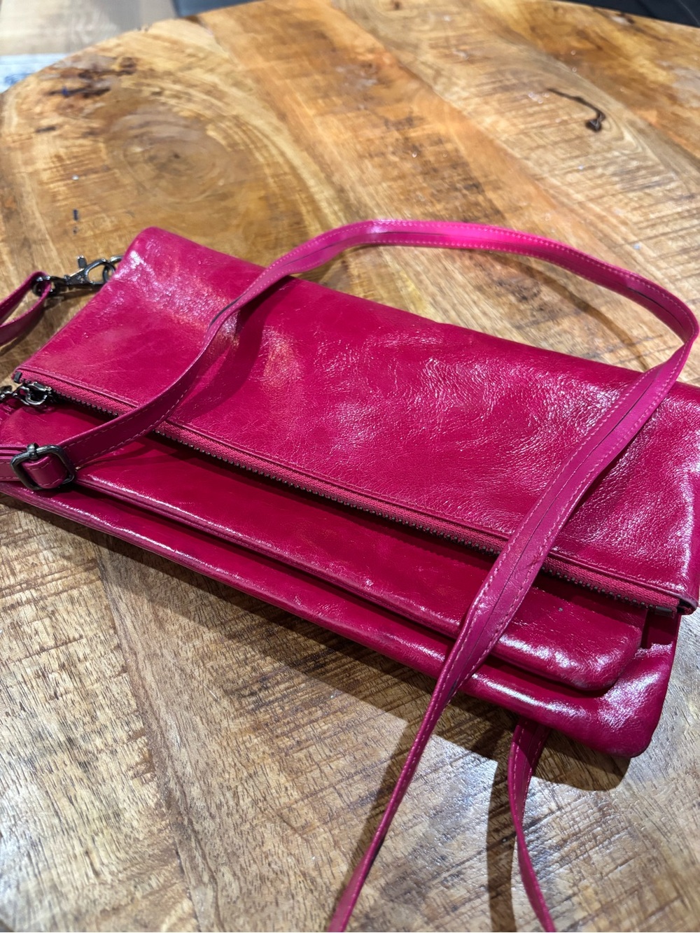Fuchsia Pink Leather Crossbody Clutch - Sleek Everyday Shoulder Bag